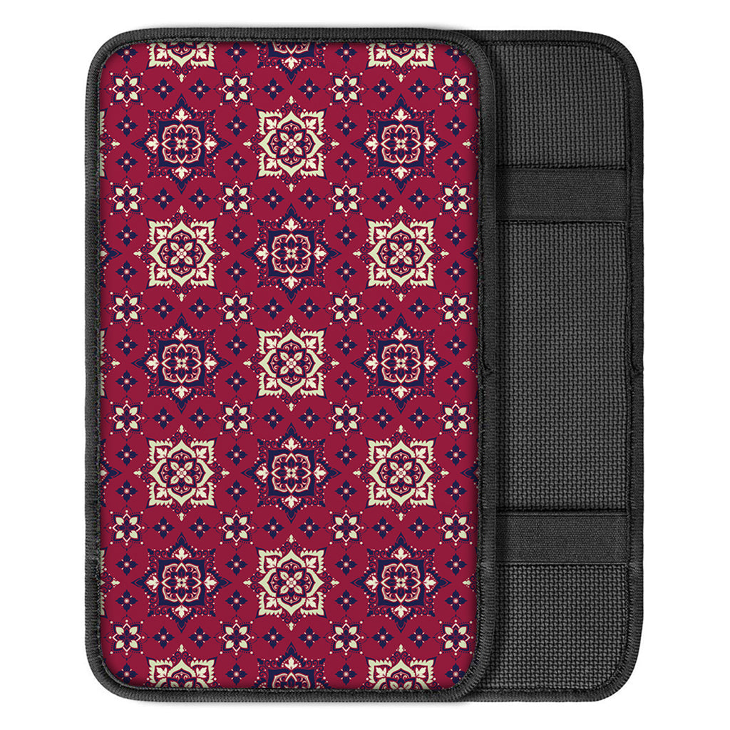 Red Boho Flower Pattern Print Car Center Console Cover