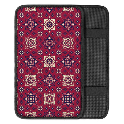 Red Boho Flower Pattern Print Car Center Console Cover
