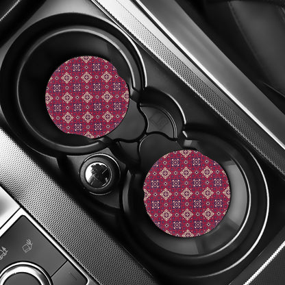 Red Boho Flower Pattern Print Car Coasters