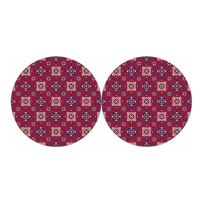 Red Boho Flower Pattern Print Car Coasters