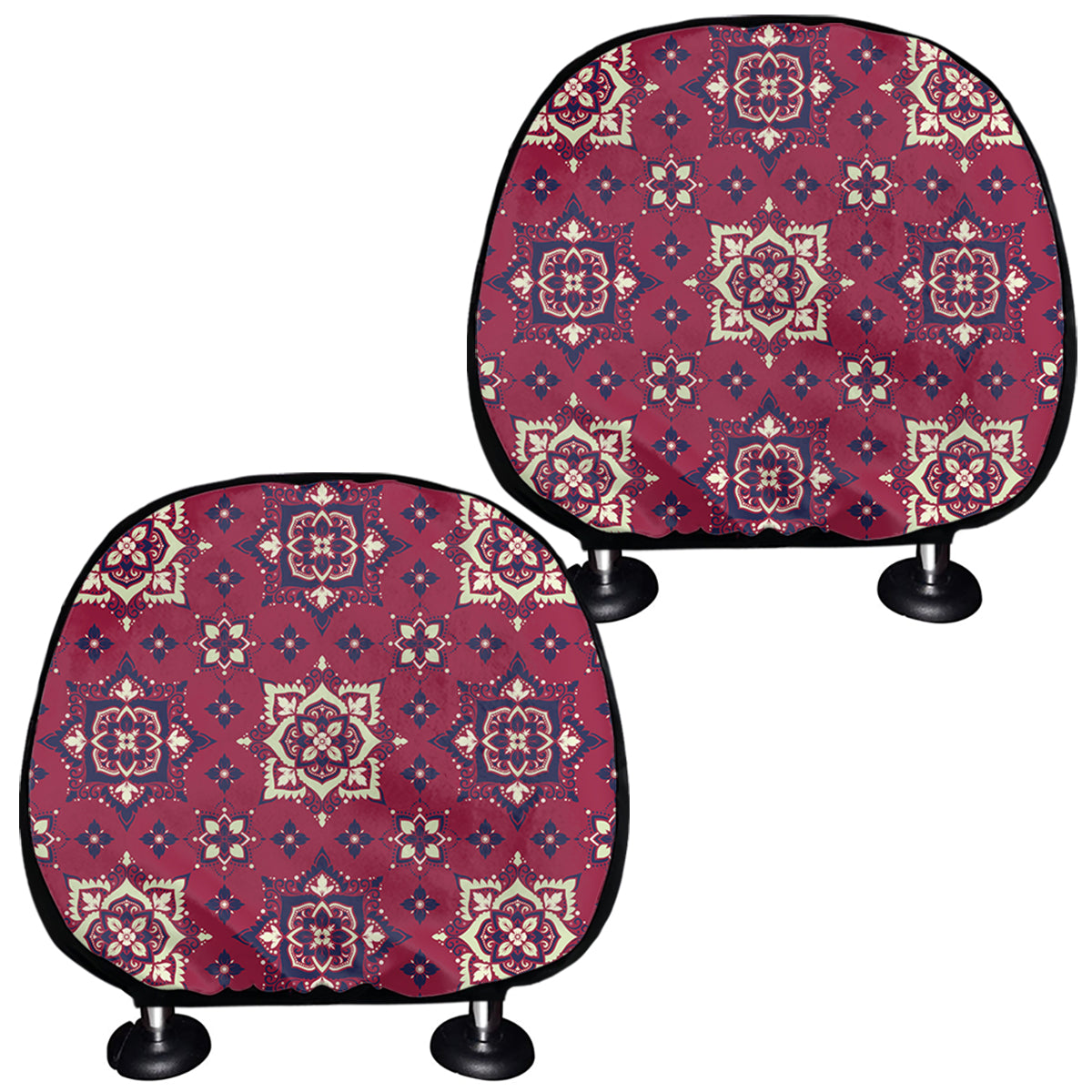 Red Boho Flower Pattern Print Car Headrest Covers