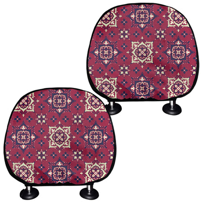Red Boho Flower Pattern Print Car Headrest Covers