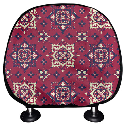 Red Boho Flower Pattern Print Car Headrest Covers