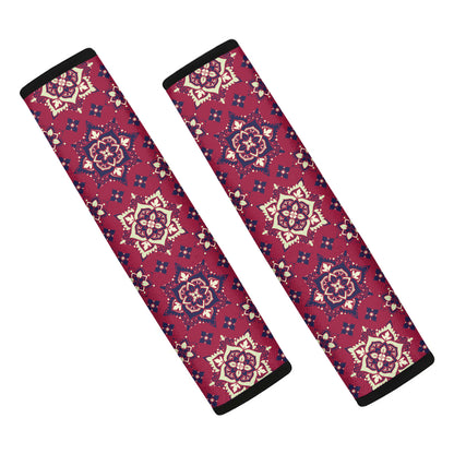 Red Boho Flower Pattern Print Car Seat Belt Covers