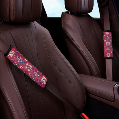 Red Boho Flower Pattern Print Car Seat Belt Covers