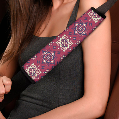 Red Boho Flower Pattern Print Car Seat Belt Covers