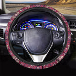 Red Boho Flower Pattern Print Car Steering Wheel Cover