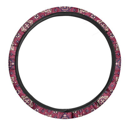 Red Boho Flower Pattern Print Car Steering Wheel Cover