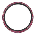 Red Boho Flower Pattern Print Car Steering Wheel Cover