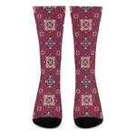 Red Boho Flower Pattern Print Crew Socks