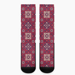 Red Boho Flower Pattern Print Crew Socks