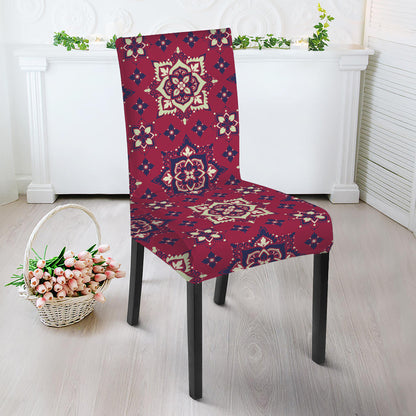 Red Boho Flower Pattern Print Dining Chair Slipcover