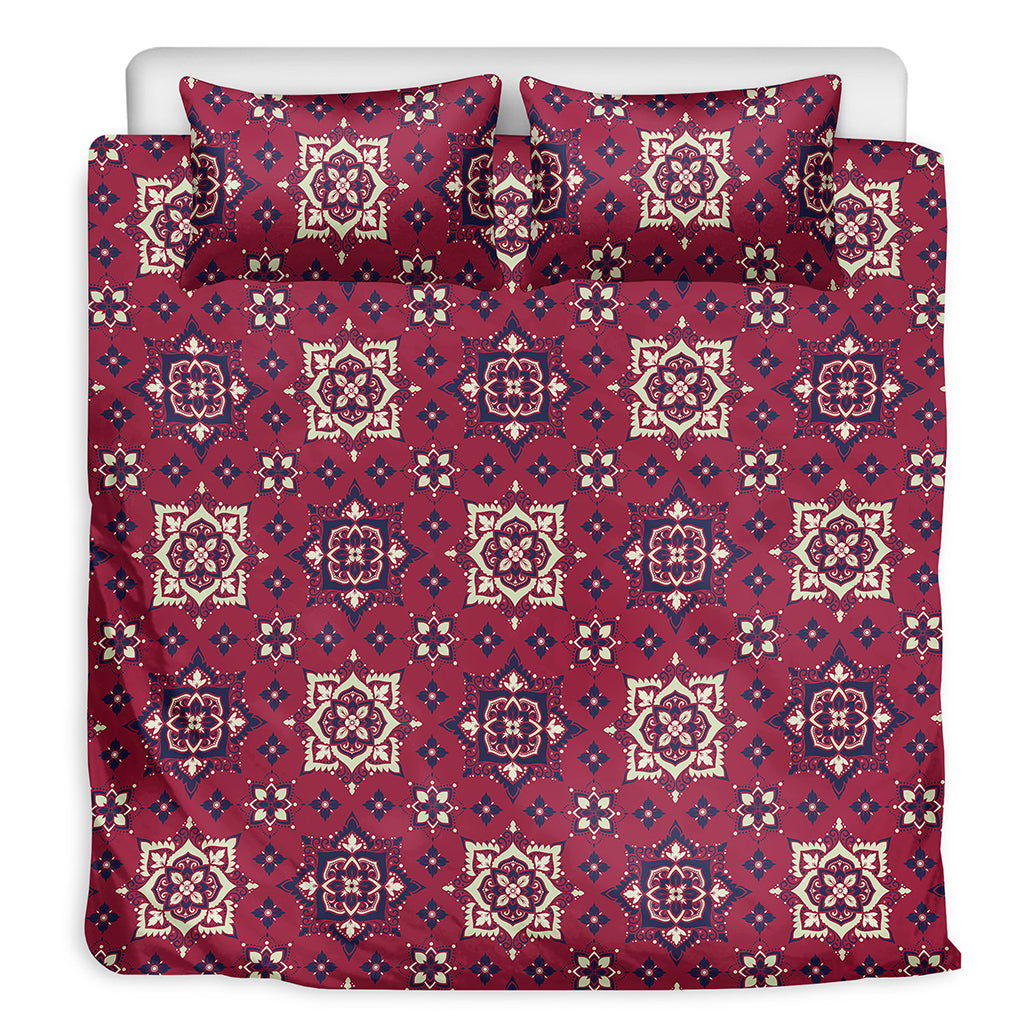 Red Boho Flower Pattern Print Duvet Cover Bedding Set