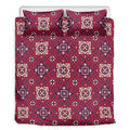 Red Boho Flower Pattern Print Duvet Cover Bedding Set