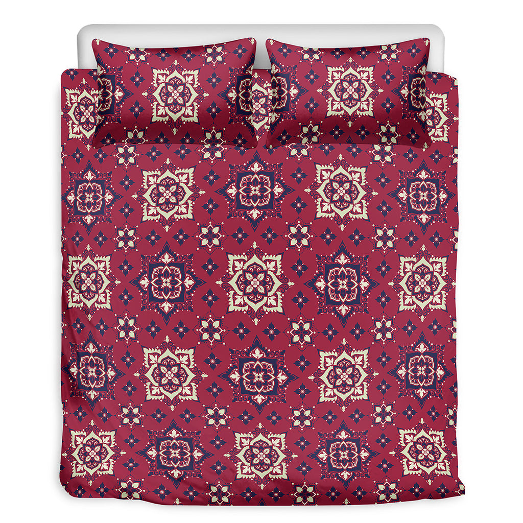 Red Boho Flower Pattern Print Duvet Cover Bedding Set