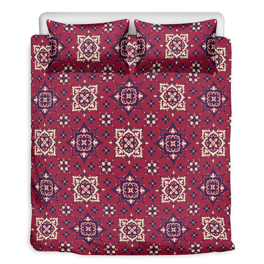 Red Boho Flower Pattern Print Duvet Cover Bedding Set