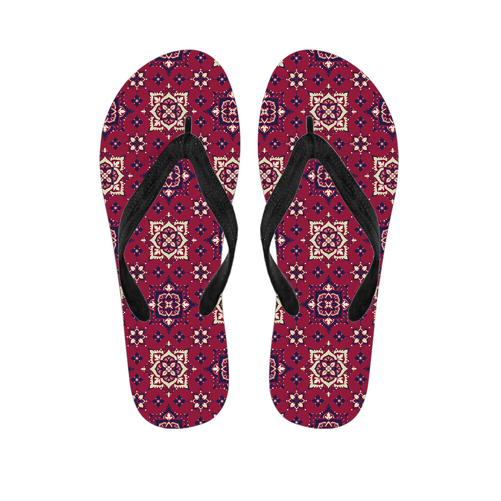 Red Boho Flower Pattern Print Flip Flops