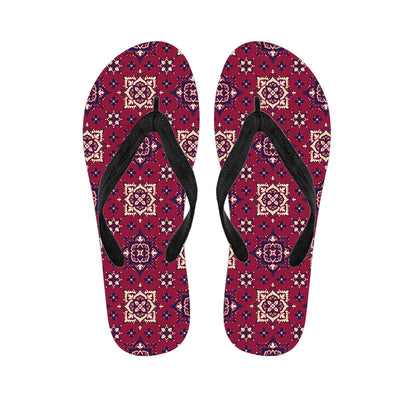 Red Boho Flower Pattern Print Flip Flops