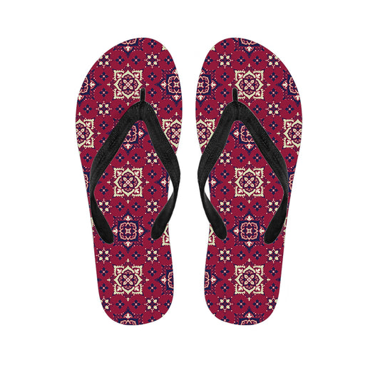 Red Boho Flower Pattern Print Flip Flops