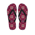 Red Boho Flower Pattern Print Flip Flops
