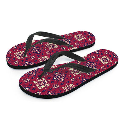 Red Boho Flower Pattern Print Flip Flops