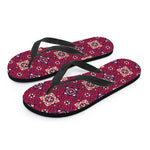 Red Boho Flower Pattern Print Flip Flops