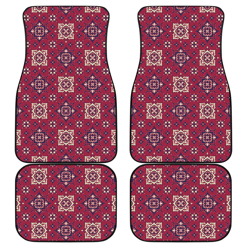 Red Boho Flower Pattern Print Front and Back Car Floor Mats