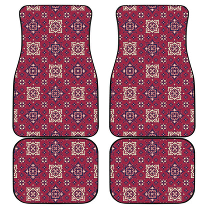 Red Boho Flower Pattern Print Front and Back Car Floor Mats
