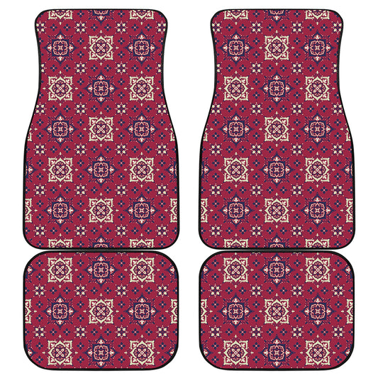 Red Boho Flower Pattern Print Front and Back Car Floor Mats