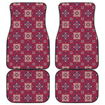 Red Boho Flower Pattern Print Front and Back Car Floor Mats