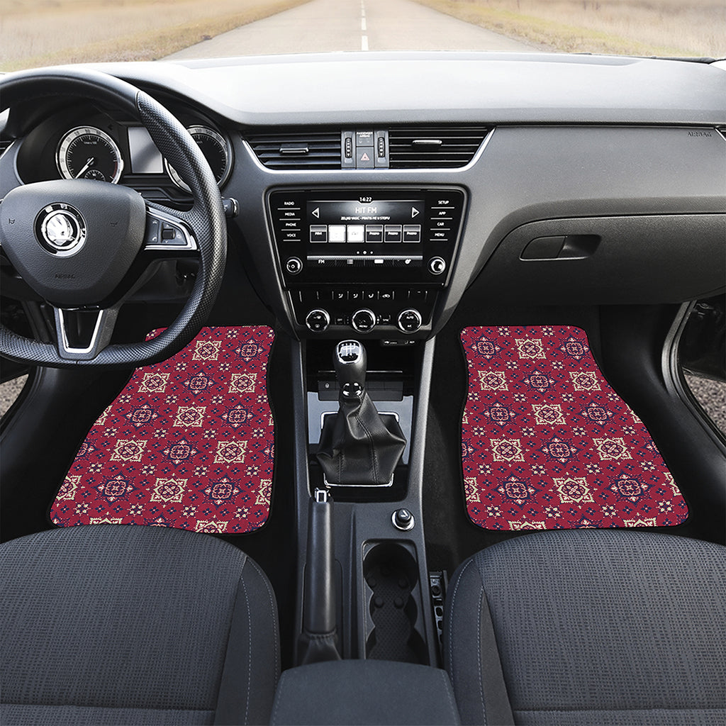 Red Boho Flower Pattern Print Front and Back Car Floor Mats
