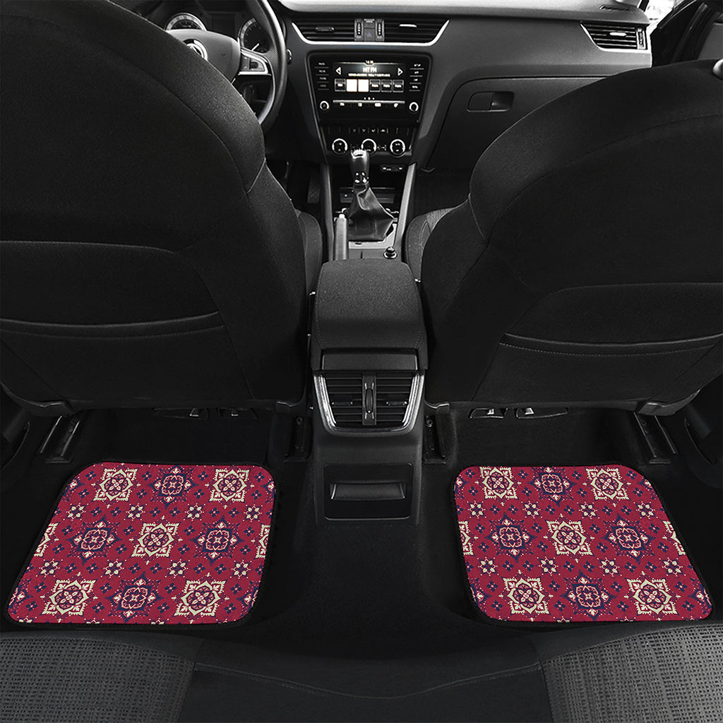 Red Boho Flower Pattern Print Front and Back Car Floor Mats