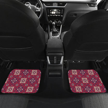 Red Boho Flower Pattern Print Front and Back Car Floor Mats