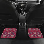 Red Boho Flower Pattern Print Front and Back Car Floor Mats
