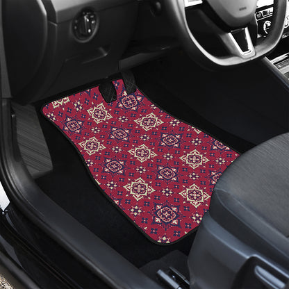 Red Boho Flower Pattern Print Front and Back Car Floor Mats