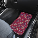Red Boho Flower Pattern Print Front and Back Car Floor Mats
