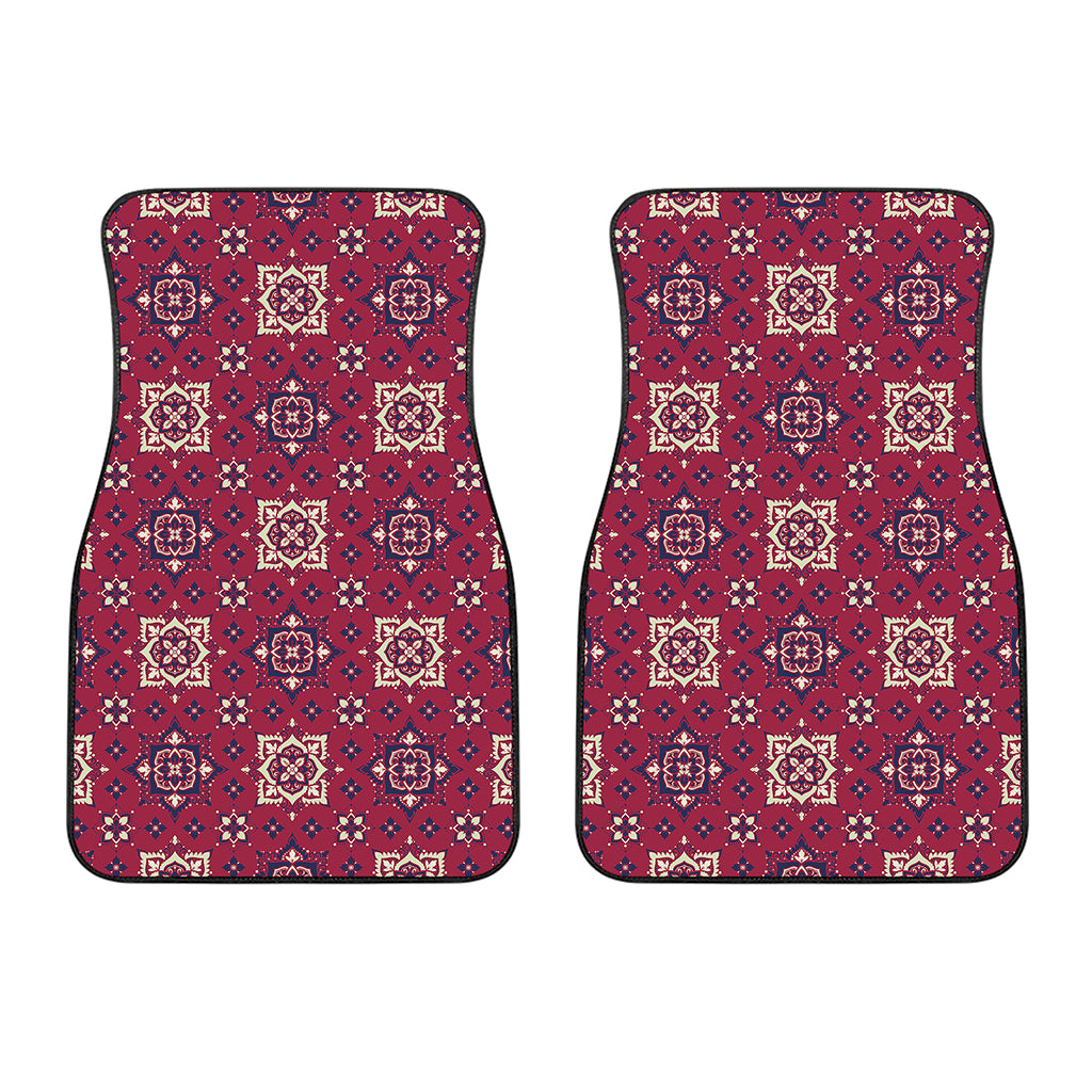 Red Boho Flower Pattern Print Front Car Floor Mats