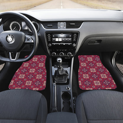 Red Boho Flower Pattern Print Front Car Floor Mats