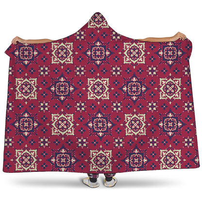 Red Boho Flower Pattern Print Hooded Blanket