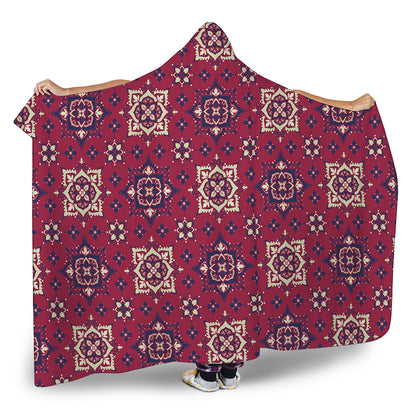Red Boho Flower Pattern Print Hooded Blanket