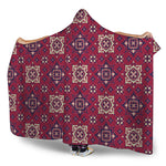 Red Boho Flower Pattern Print Hooded Blanket