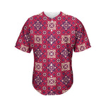 Red Boho Flower Pattern Print Men's Baseball Jersey