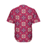 Red Boho Flower Pattern Print Men's Baseball Jersey
