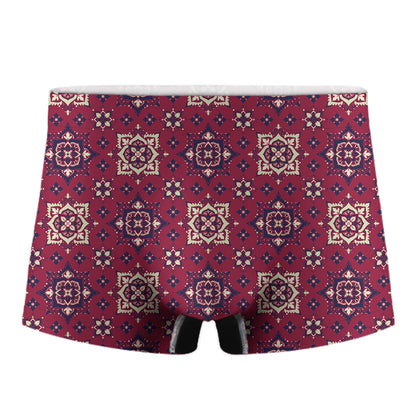 Red Boho Flower Pattern Print Men's Boxer Briefs