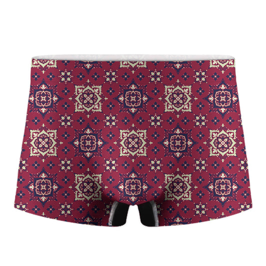 Red Boho Flower Pattern Print Men's Boxer Briefs