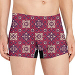 Red Boho Flower Pattern Print Men's Boxer Briefs