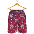 Red Boho Flower Pattern Print Men's Shorts