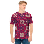 Red Boho Flower Pattern Print Men's T-Shirt