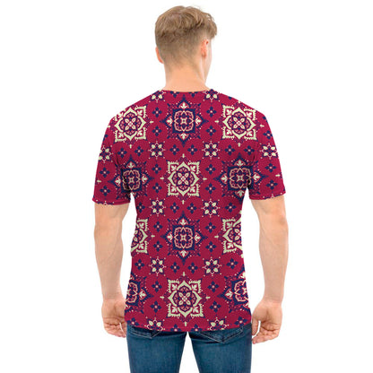 Red Boho Flower Pattern Print Men's T-Shirt
