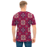 Red Boho Flower Pattern Print Men's T-Shirt